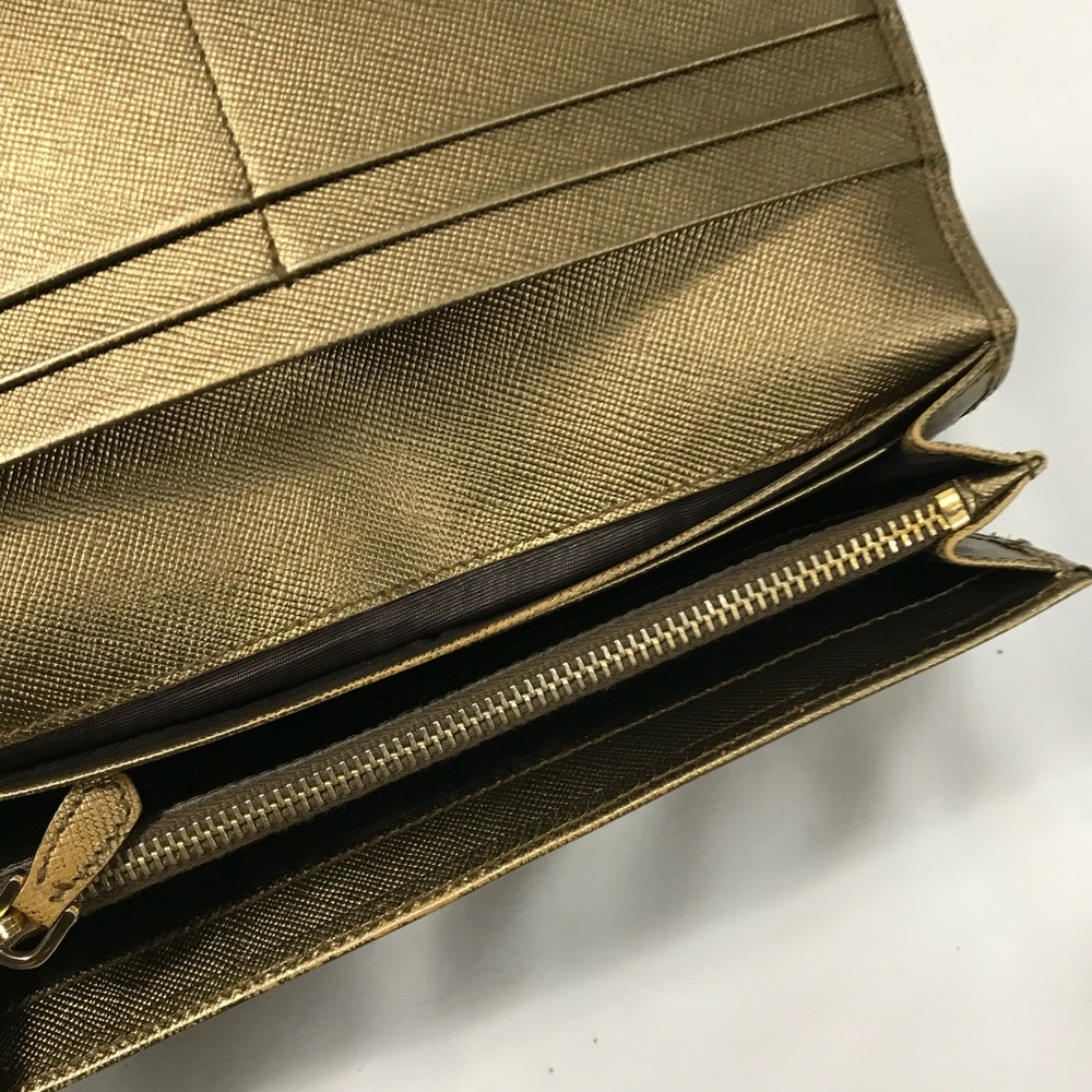 Prada Metallic Gold Saffiano Leather Double Snap Continental Wallet - Picture 6 of 9